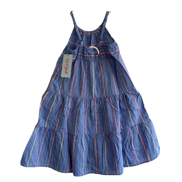 Halter Dress Girls 2T Striped Sleeveless Blue Chambray Tiered Maxi Summer - Picture 2 of 5